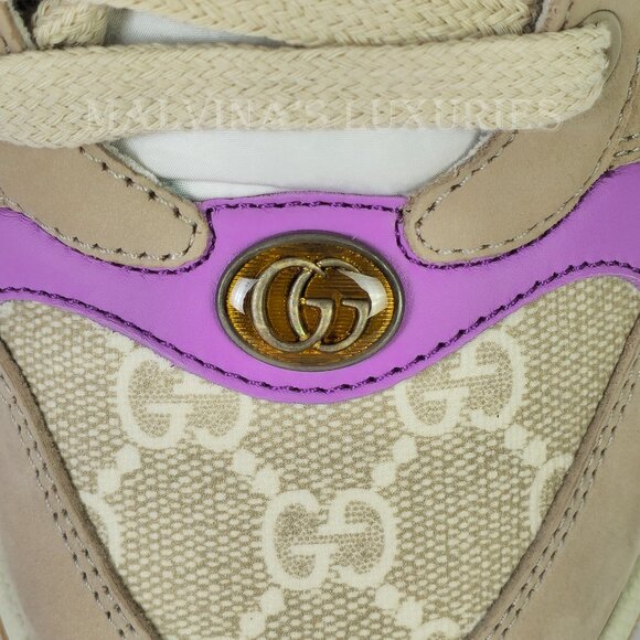 GUCCI SNEAKERS SCREENER LEATHER SHOES GG LOGO WEB STRIPE  sz 40.5 10.5 US - Picture 14 of 16